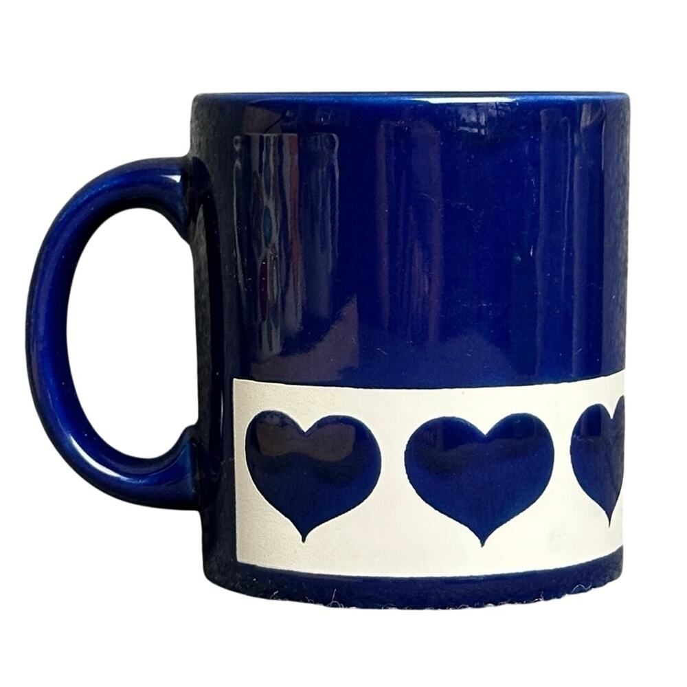 Waechtersbach Germany navy blue mug white hearts coffee tea collectible